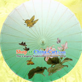 Handmade Chinese Traditional Umbrellas Ancient Printing Greenish Lily Oiled Paper Umbrella