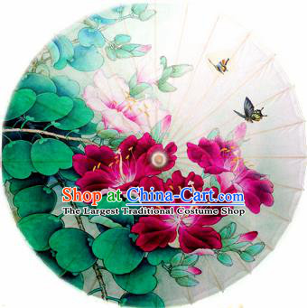 Handmade Chinese Traditional Umbrellas Ancient Printing Red Flowers Oiled Paper Umbrella
