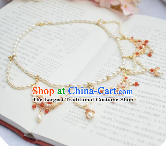 Handmade Chinese Hanfu Pearls Tassel Necklace Traditional Ancient Princess Necklet Accessories for Women