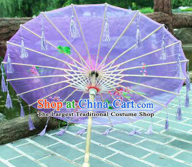 Handmade Chinese Traditional Tassel Purple Oiled Paper Umbrellas Ancient Princess Printing Umbrella