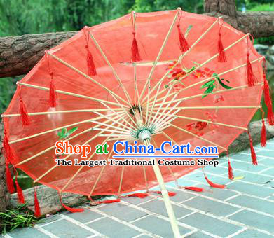 Handmade Chinese Traditional Tassel Red Oiled Paper Umbrellas Ancient Princess Printing Umbrella