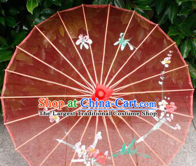 Handmade Printing Plum Red Oiled Paper Umbrellas Chinese Traditional Ancient Princess Umbrella