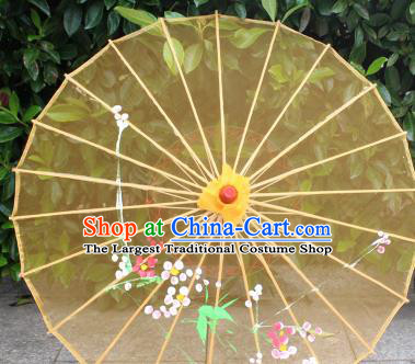 Handmade Printing Plum Yellow Oiled Paper Umbrellas Chinese Traditional Ancient Princess Umbrella