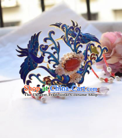 Chinese Ancient Princess Cloisonne Phoenix Coronet Hairpins Traditional Handmade Hanfu Hair Accessories for Women