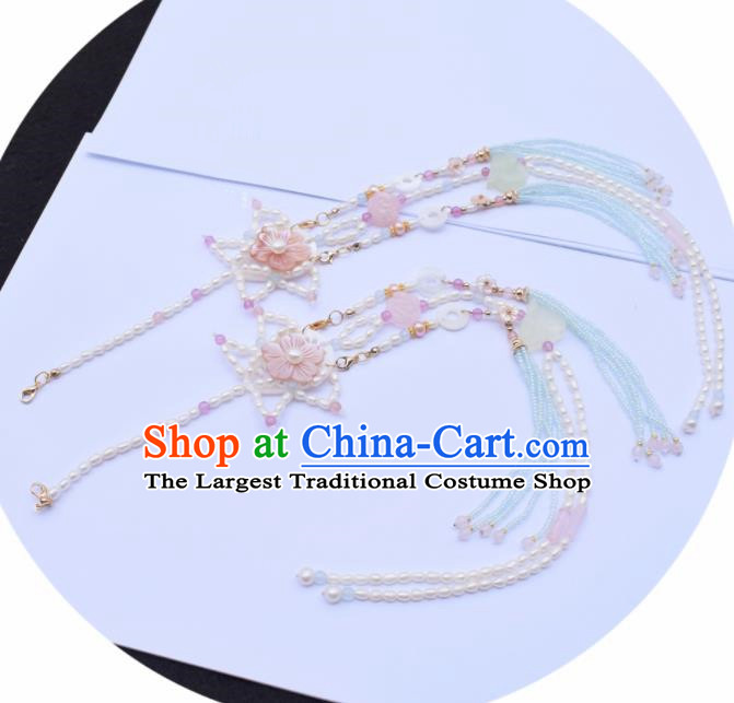 Handmade Chinese Ancient Princess Pearls Tassel Pendant Traditional Hanfu Shell Waist Accessories for Women