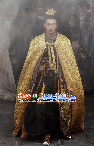 Chinese Ancient Drama Emperor Hanfu Clothing Traditional Northern and Southern Dynasties Historical Costume and Headwear for Men