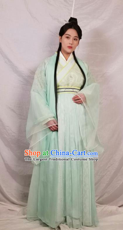 Chinese Ancient Swordswoman Green Hanfu Dress Traditional Northern and Southern Dynasties Nobility Lady Historical Costume for Women