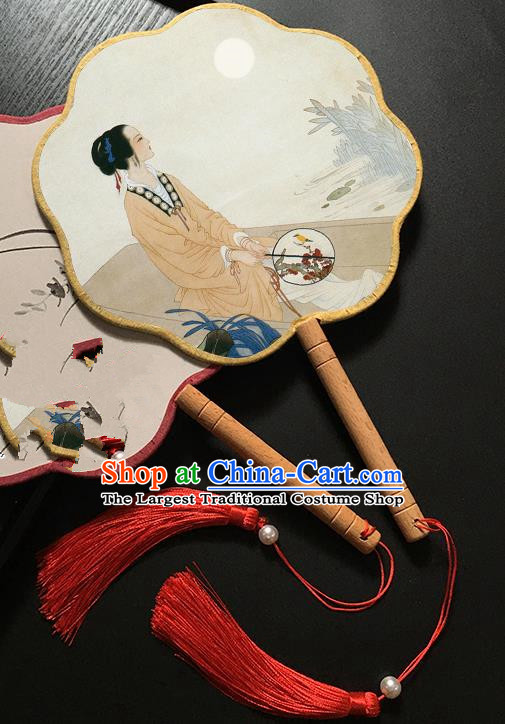 Chinese Handmade Classical Palace Fans Traditional Printing Figure Hanfu Fan for Women