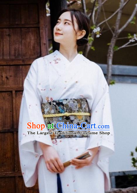 Japanese Handmade White Kimono Costume Japan Traditional Yukata Dress for Women