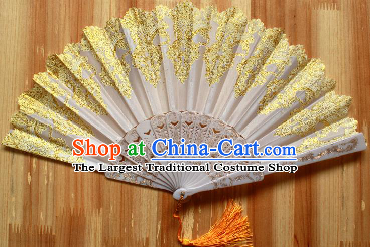 Chinese Handmade Classical Golden Folding Fans Folk Dance Accordion Fan for Women