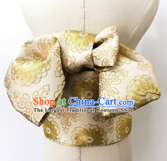 Japanese Handmade Kimono Golden Brocade Waistband Japan Traditional Yukata Belts for Women