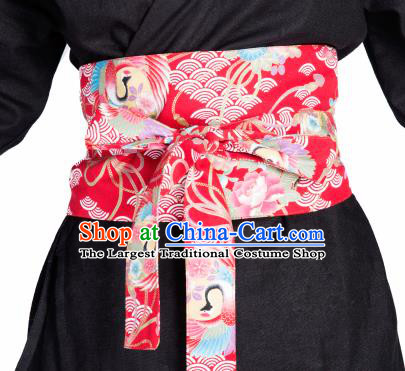 Japanese Handmade Kimono Red Brocade Waistband Japan Traditional Yukata Belts for Women
