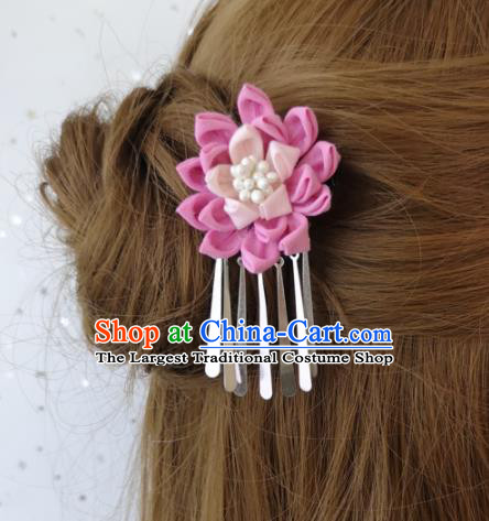 Japanese Handmade Kimono Hair Accessories Japan Traditional Yukata Pink Silk Flowers Hairpins for Women