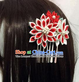 Japanese Traditional Geisha Red Flowers Tassel Hairpins Japan Handmade Kimono Hair Accessories for Women