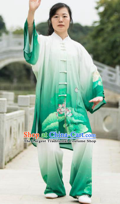 Top Kung Fu Costume Martial Arts Training Green Uniform Gongfu Shaolin Wushu Clothing for Women