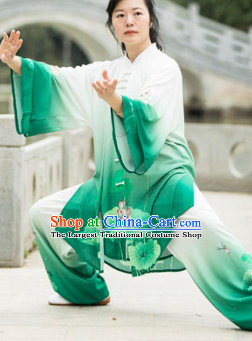 Top Kung Fu Costume Martial Arts Training Green Uniform Gongfu Shaolin Wushu Clothing for Women