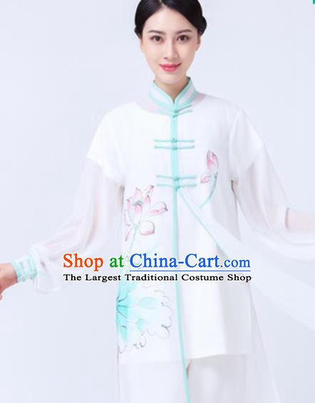 Chinese Traditional Tai Chi Printing Lotus Costume Martial Arts Uniform Kung Fu Wushu Clothing for Women