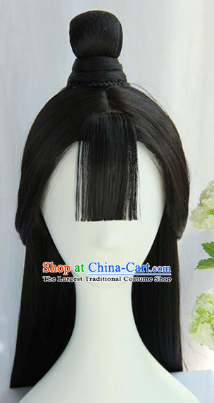 Handmade Chinese Traditional Tang Dynasty Hanfu Blunt Bangs Wigs Sheath Ancient Princess Chignon for Women