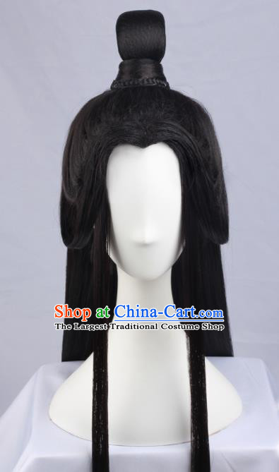 Chinese Traditional Jin Dynasty Prince Hanfu Wigs Sheath Ancient Swordsman Hairpiece Handmade Chignon for Men