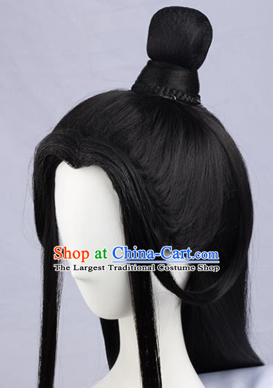 Chinese Traditional Jin Dynasty Prince Hanfu Wigs Sheath Ancient Swordsman Hairpiece Handmade Chignon for Men