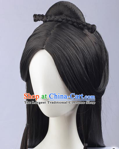 Handmade Chinese Traditional Hanfu Black Wigs Sheath Ancient Imperial Consort Chignon for Women