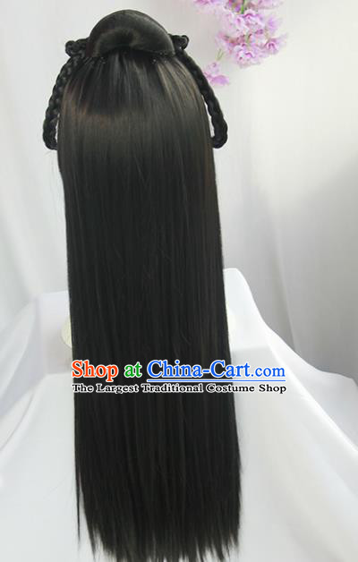 Handmade Chinese Traditional Hanfu Black Wigs Sheath Ancient Han Dynasty Imperial Consort Chignon for Women
