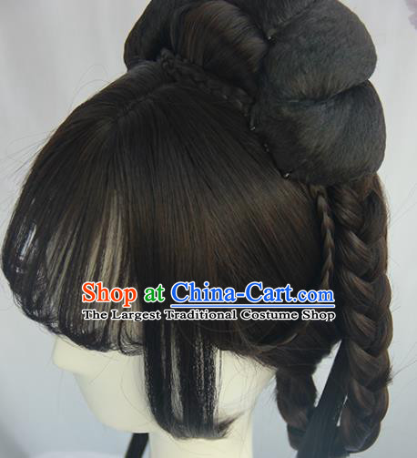 Handmade Chinese Ancient Princess Blunt Bangs Chignon Traditional Hanfu Wigs Sheath for Women