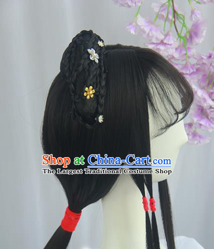 Handmade Chinese Ancient Ming Dynasty Nobility Lady Headpiece Chignon Traditional Hanfu Wigs Sheath for Women