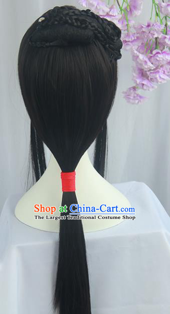 Handmade Chinese Ancient Ming Dynasty Nobility Lady Headpiece Chignon Traditional Hanfu Wigs Sheath for Women