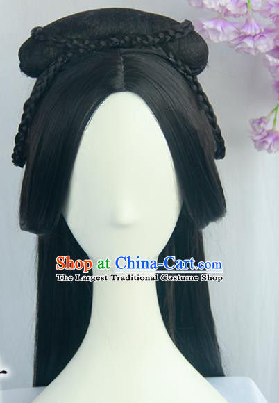 Handmade Chinese Ancient Han Dynasty Princess Headpiece Chignon Traditional Hanfu Wigs Sheath for Women