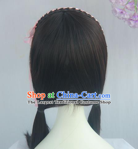 Handmade Chinese Ancient Ming Dynasty Young Lady Headpiece Chignon Traditional Hanfu Wigs Sheath for Women