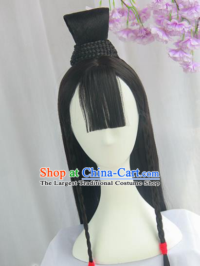 Handmade Chinese Ancient Jin Dynasty Swordswoman Headpiece Chignon Traditional Hanfu Wigs Sheath for Women