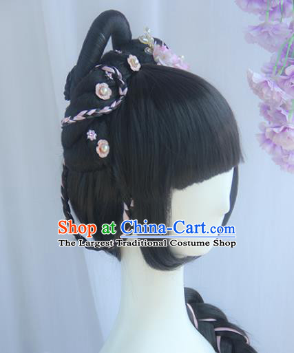 Handmade Chinese Ancient Maidservants Headpiece Chignon Traditional Hanfu Wigs Sheath for Women
