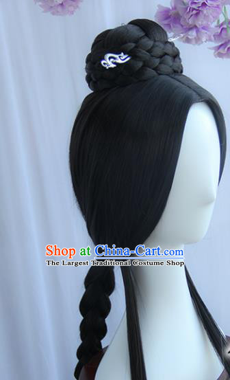 Handmade Chinese Ancient Han Dynasty Princess Headpiece Chignon Traditional Hanfu Blunt Bangs Wigs Sheath for Women