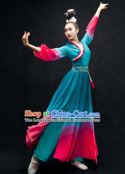 Chinese Classical Dance Costume Traditional Umbrella Dance Blue Dress for Women