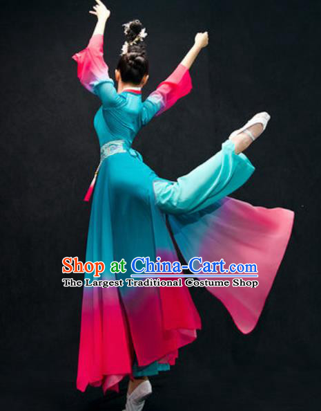 Chinese Classical Dance Costume Traditional Umbrella Dance Blue Dress for Women