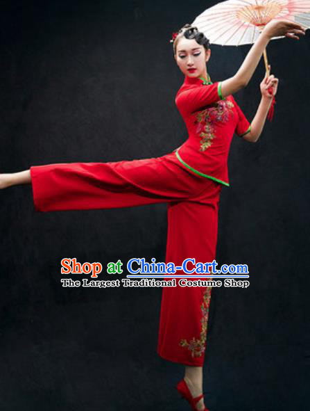 Chinese Folk Dance Yangko Red Costume Traditional Fan Dance Clothing for Women