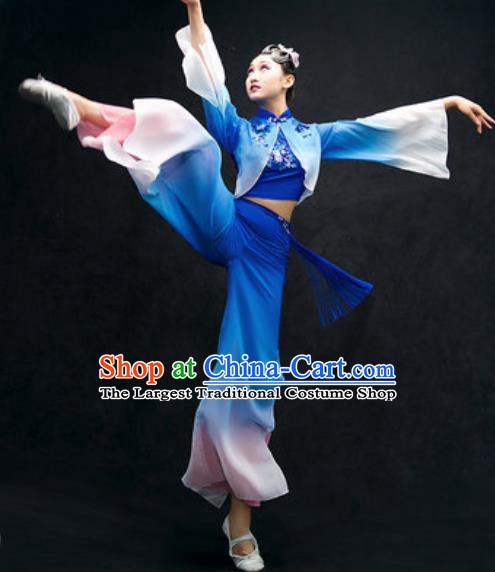 Chinese Folk Dance Yangko Stage Performance Royalblue Costume Traditional Fan Dance Clothing for Women