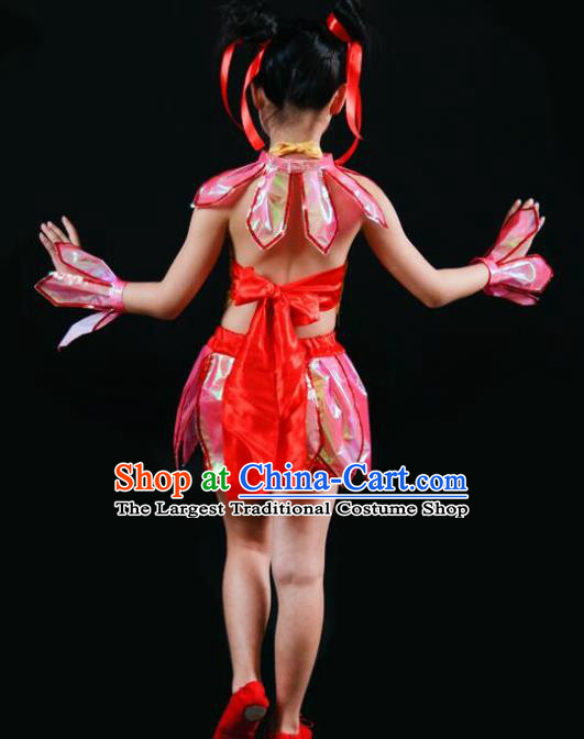 Chinese Folk Dance Stage Performance Red Costume Traditional Nezha Lotus Dance Clothing for Kids