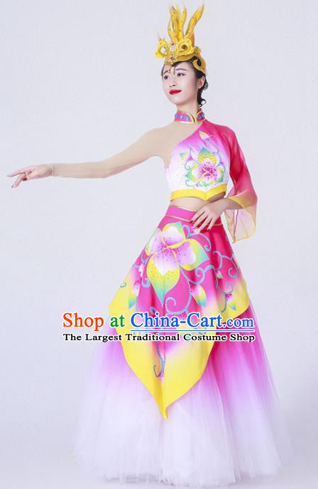 Chinese Spring Festival Gala Classical Peony Dance Costume Traditional Opening Dance Rosy Dress for Women