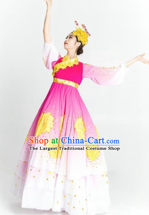 Chinese Korean Nationality Ethnic Dance Costume Traditional Minority Dance Pink Dress for Women