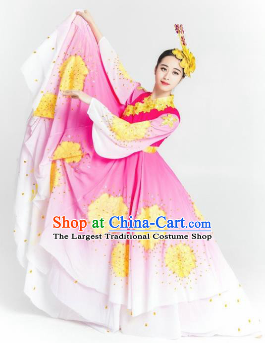 Chinese Korean Nationality Ethnic Dance Costume Traditional Minority Dance Pink Dress for Women