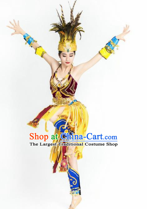 Top Grade Stage Performance Costume Halloween Cosplay Primitive Tribe Dance Clothing and Headwear for Women