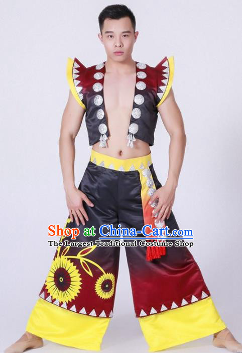 Chinese Zhuang Nationality Ethnic Dance Costume Traditional Minority Dance Clothing for Men