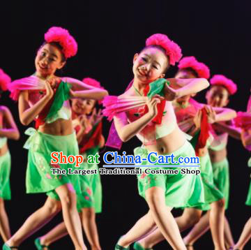 Chinese Folk Dance Stage Performance Costume Traditional Yangko Dance Green Clothing for Kids