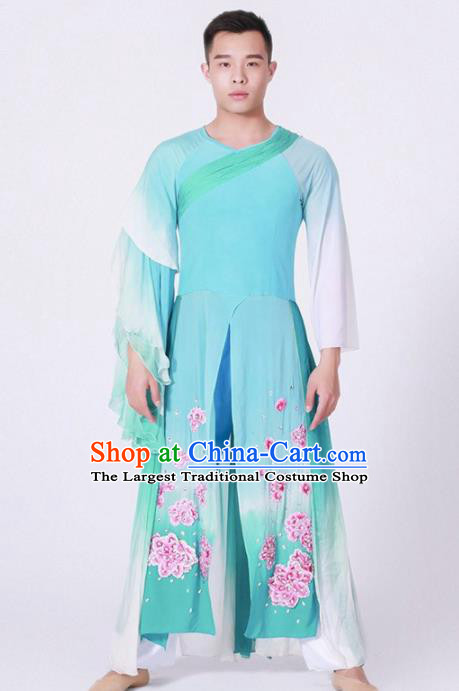 Chinese Classical Dance Stage Performance Blue Costume Traditional Group Dance Clothing for Men