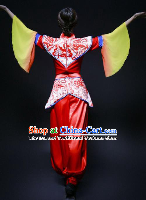Chinese Folk Dance Yangko Stage Performance Costume Traditional Drum Dance Red Clothing for Women