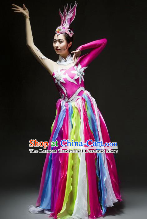 Chinese Classical Dance Costume Traditional Umbrella Dance Stage Performance Rosy Dress for Women