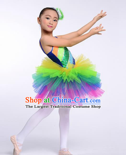 Chinese Modern Dance Stage Performance Costume Ballet Dance Colorful Bubble Dress for Kids