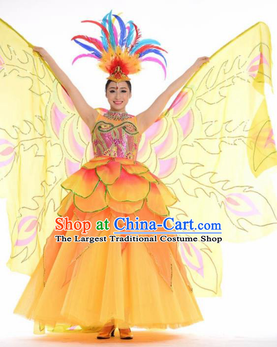 Chinese Modern Dance Stage Costume Traditional Spring Festival Gala Opening Dance Yellow Dress for Women